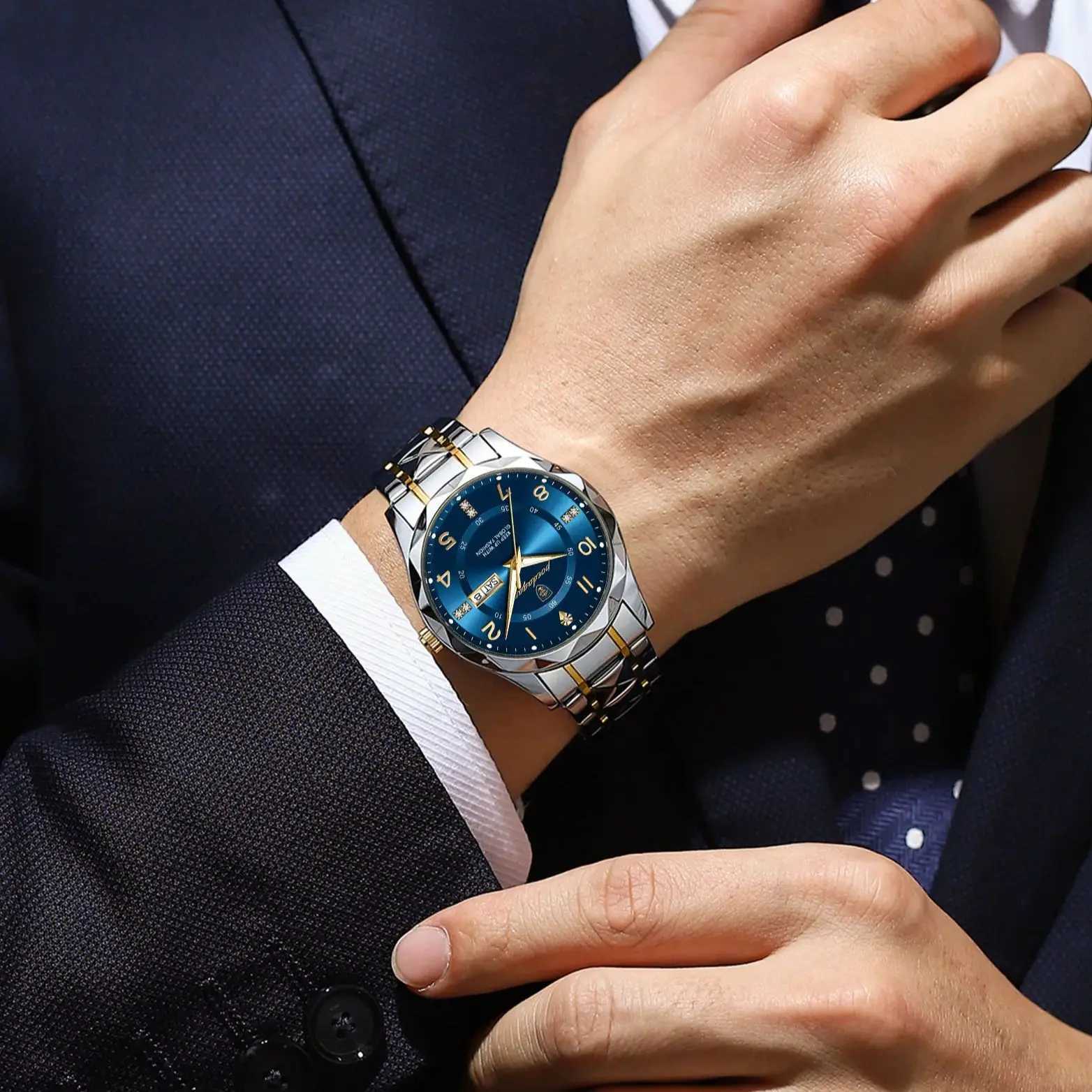 POEDAGAR Luxury Men Watch Waterproof Date Week Luminous Fashion Wristwatch Stainless Steel Quartz Sport Mens Watches Male RelojT251104