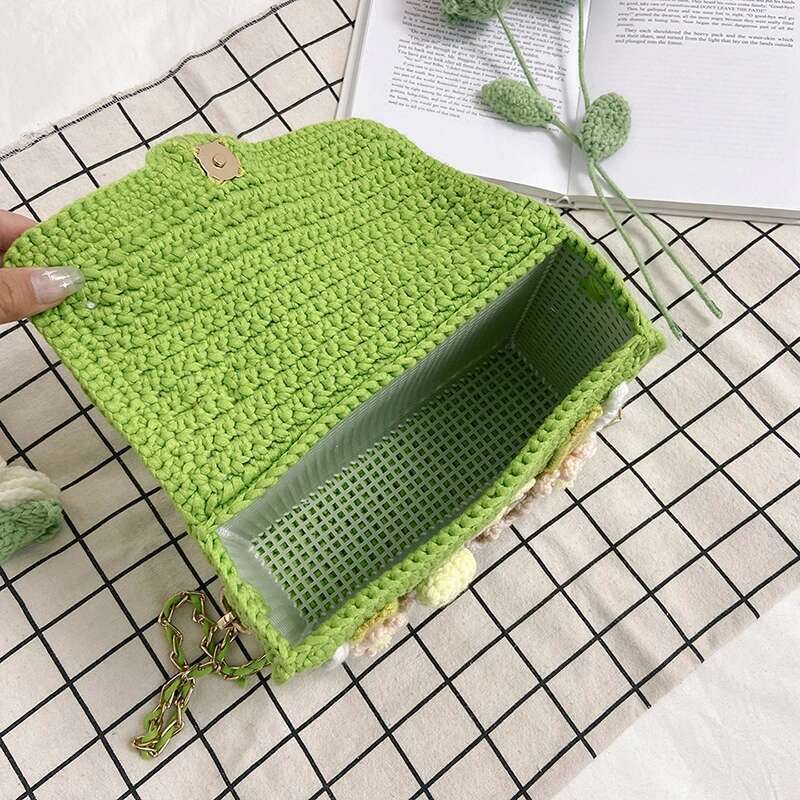 Mini Small Square For Ladies Fashion Knitting Shoulder Women Handmade Crochet Woolen Handbag 2023 Designer Woven Bag Sac