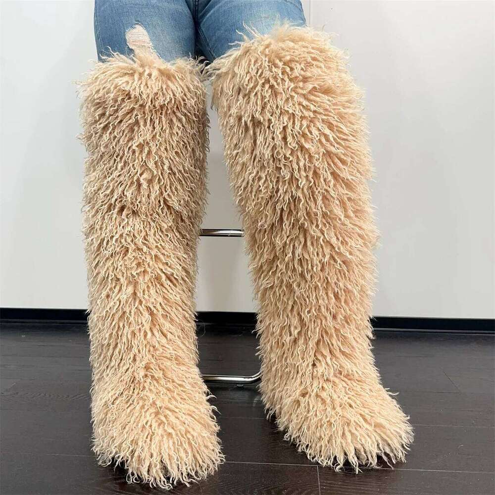 Womens Mongolian Thigh Highs Faux Boots Winter Warm With Fur Inside