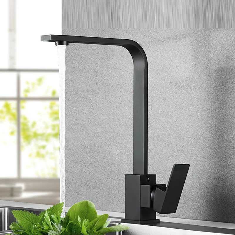 Bakicth Square Kitchen Faucet Matte Black Hot and Cold Kitchen Sink Tap 360 Degree Rotation Mixer Deck Mounted Water Taps Y251104