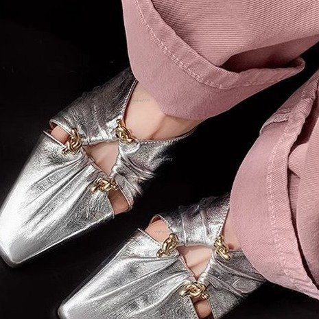 New Designer Sandals With Free Shipping Small Square Head Hollow Wrinkle Medium Thick Heel Half Dragged Metal Buckle Baotou Slippers For Women's 