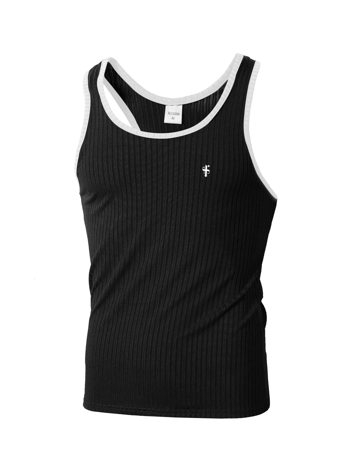 Mens Quick-drying Elastic Fitness Wear Gym Running Slim Vertical Stripes Sleeveless Fashion Summer 250402