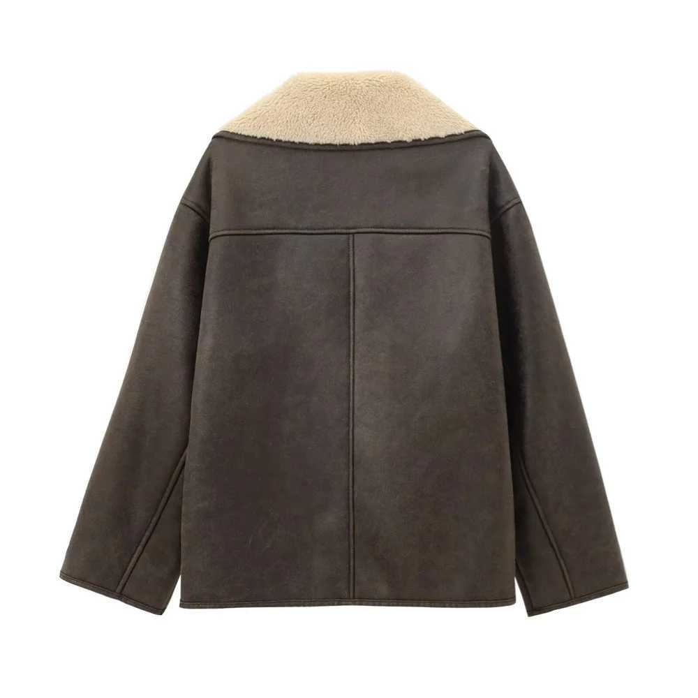 Pocket Decor Single breasted Warm Coat AutumnWinter Fleece Collar Long Sleeve Womens Jacket Coat J251103