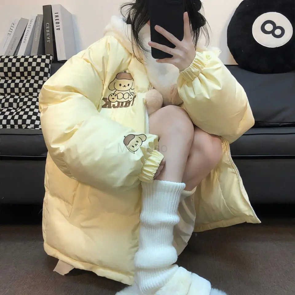 Sanrio Anime Winter Down Jacket My Melody Cartoon Cute Cinnamoroll Thicken Cotton Clothes Stand Collar Coat Loose Warm Sweet Girls Tops H251104