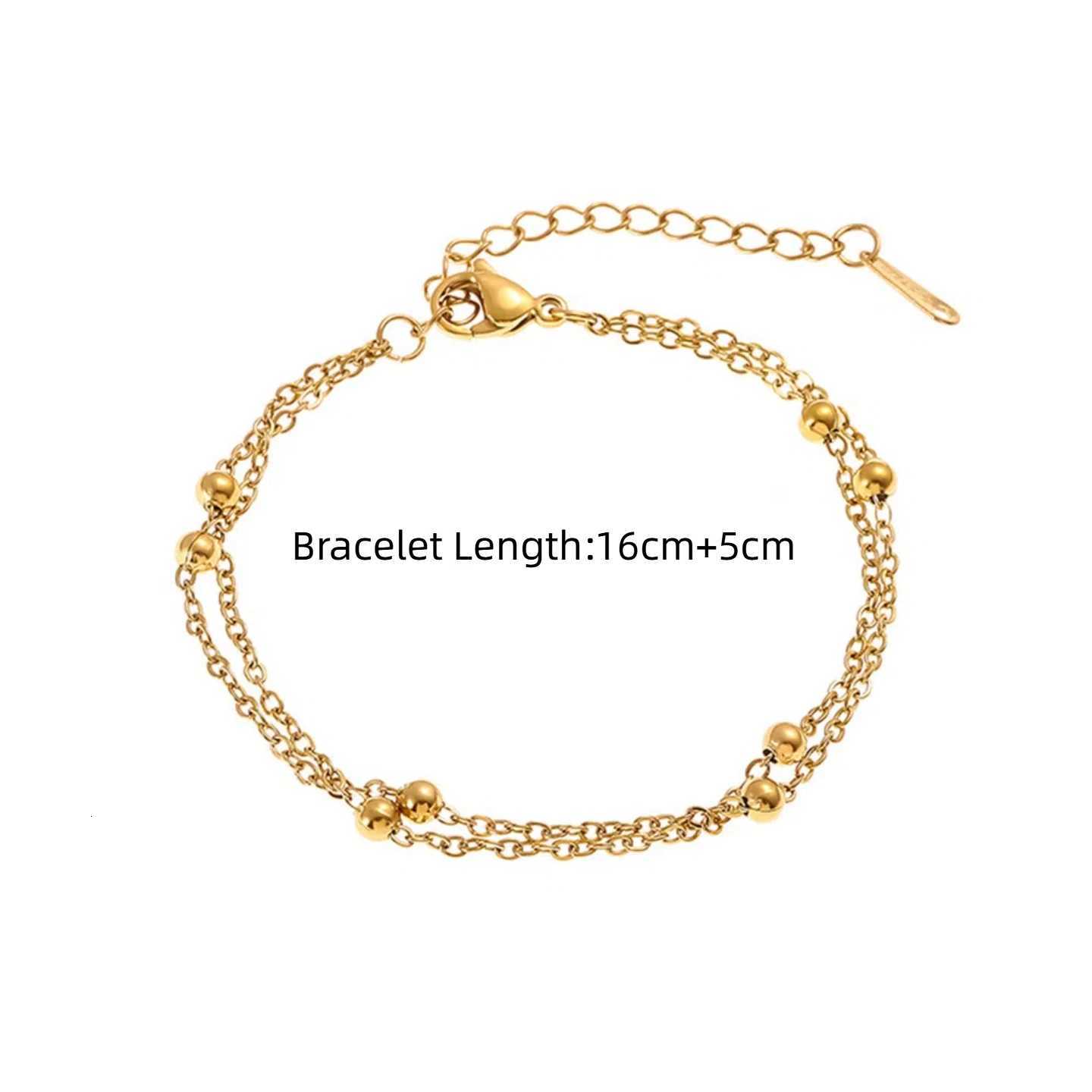 Punk 2 Layered Bead Chain Link Bracelet Female Gold Color Stainless Steel Hand Chain Bracelets for Women Jewelry Braclet 2025L251104