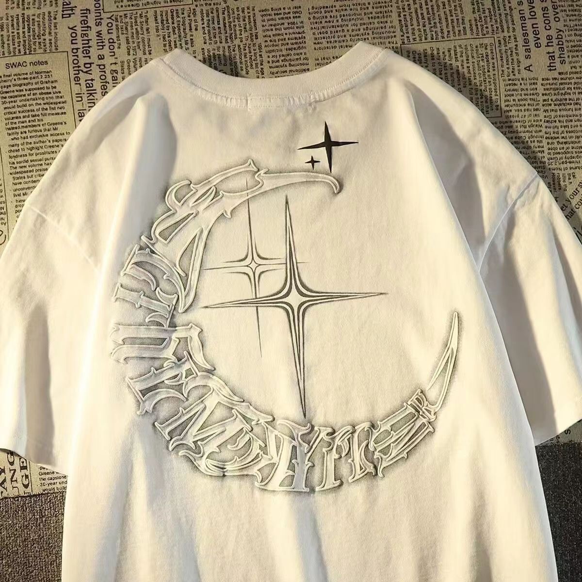 American Trendy Brand Moon Star Printed Short Sleeved T-shirt For Women's 2025 Summer New High Street Hiphop Top