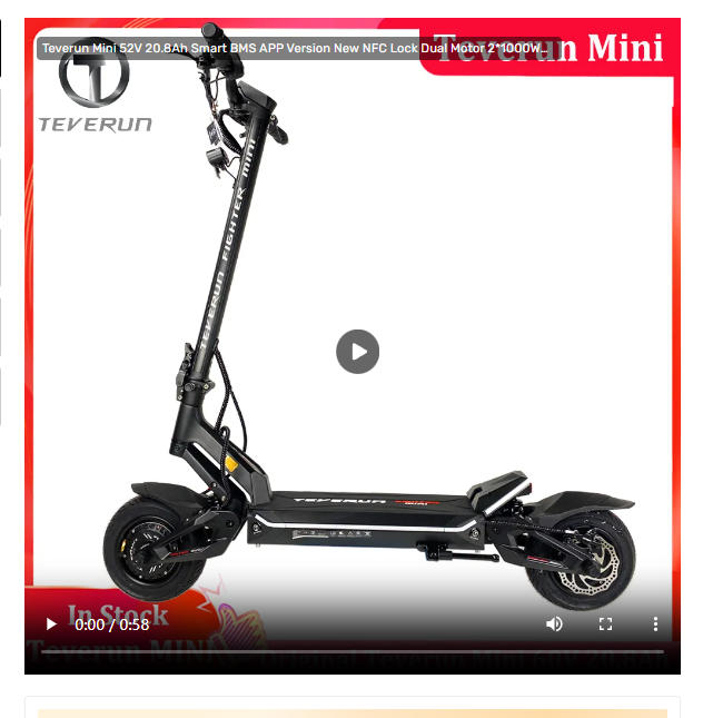 2025 Teverun Mini 52V 20.8Ah Smart BMS APP Version New NFC Lock Dual Motor 2*1000W Top Speed 60km/h Official Teverun Scooter
