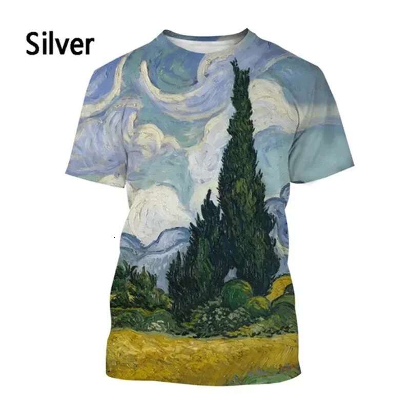 Summer New Men's Sleeve 3D Printed Graffiti Pattern Comfortable Casual Fashion Trendy Top Plus Size Round Neck Short Sleev