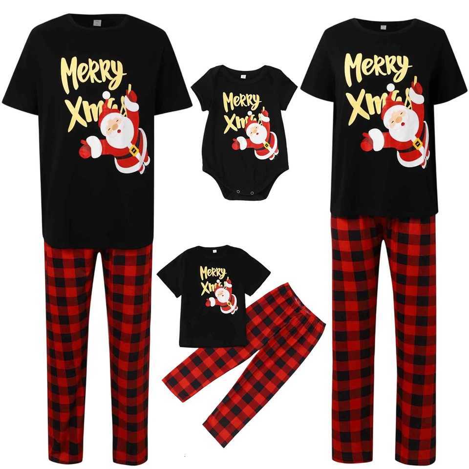 Cotton Letter Santa Claus Print Short Sleeve T-shirtPlaid Pants Christmas Whole Family Matching Pajama Sets Sibling Couples Pjs Y251104