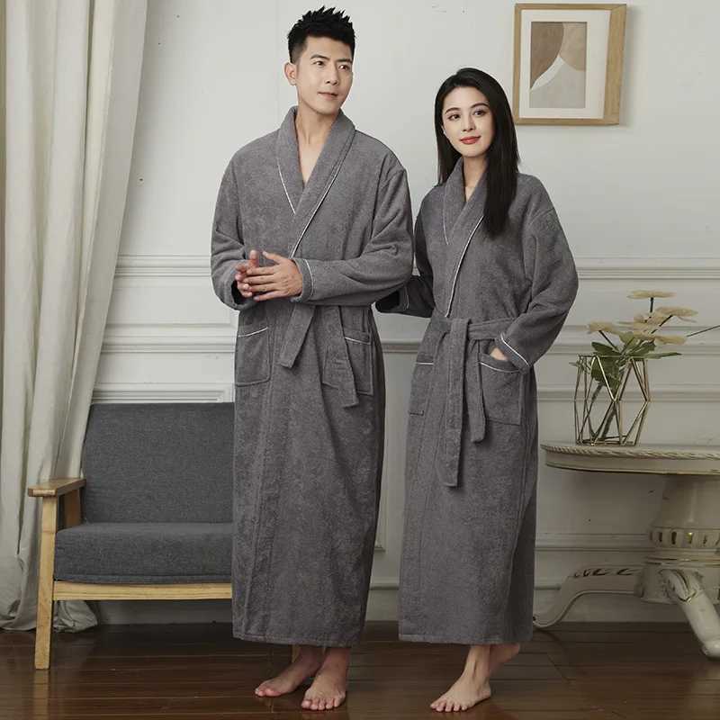 Autumn Winter Cotton Plain Color Bathrobes Robe Unisex Long-sleeve Soft Terry Bathrobes Home Dressing Gown Pijamas Sleepwear C251104