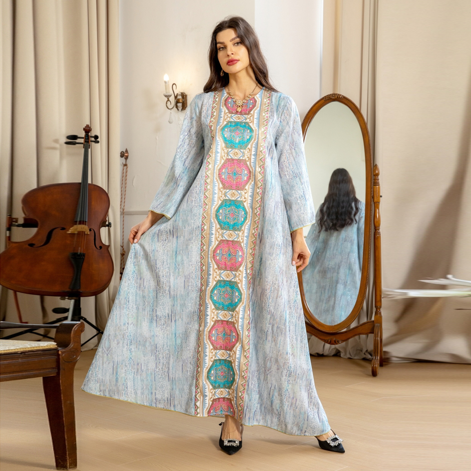 Plus Size VONDA Party Maxi Dress Women Bohemain Long Puff Sleeve Casual Printed Vintage Sundress Loose Fashion Party Robe 240827