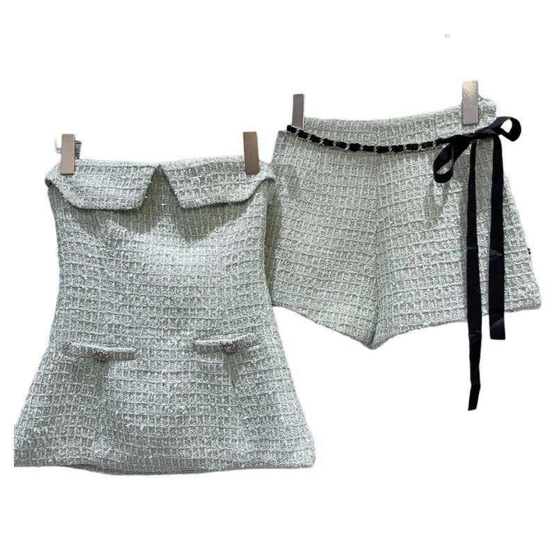 PREPOMP 2025 Spring New Arrival Sleeveless Strapless Tank Top Vest Bandage Shorts Two Piece Set Women Outfits Gt364