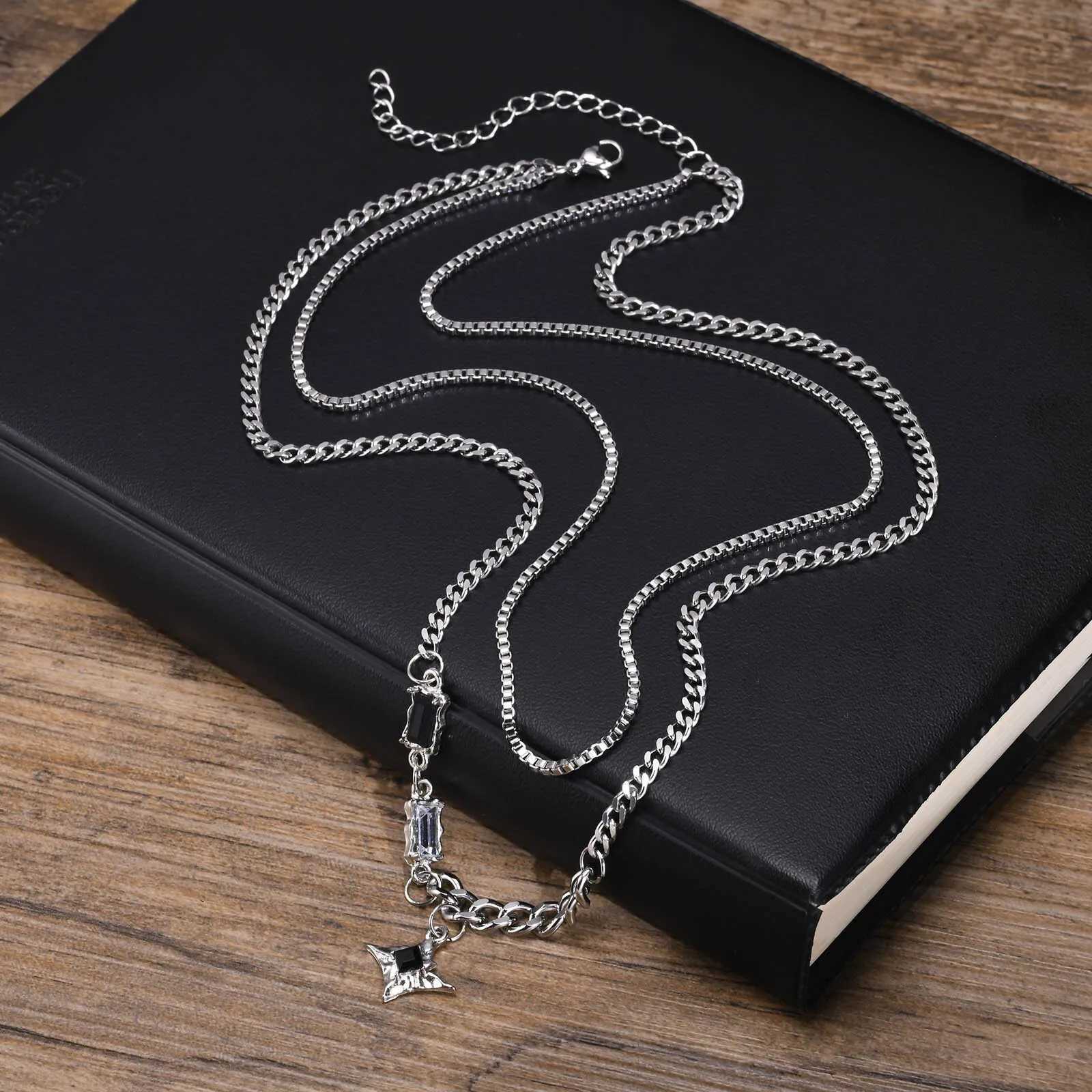 Black Star Charm Choker Necklace for Man Woman Stainless Steel Jewelry Double Link Chain Stacking Collar Birthday Christmas GiftXJ251104