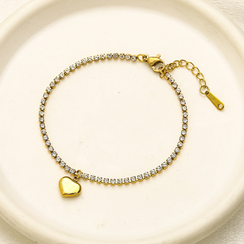 Sparkling Gold Tone Bracelet with Pave Set Crystals and Heart Charm Chic Jewelry for Women Gift for Special Occasions