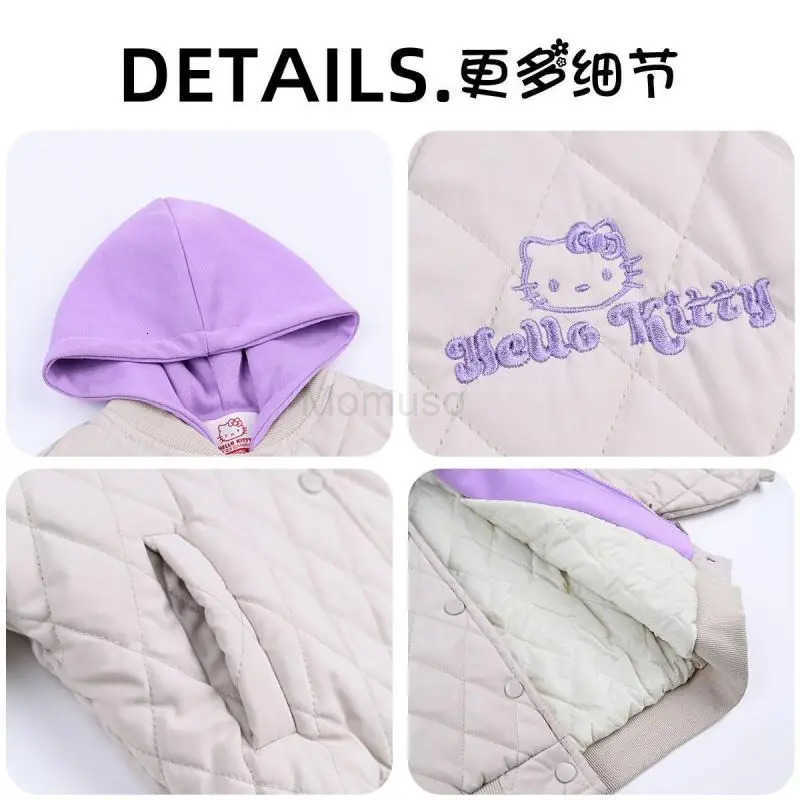 Sanrio Hot Hello Kitty Girl Cotton Clothes Winter Two Fake Pieces Cotton Coat Thicken Kawaii Hooded Coat Cartoon Fashion Jacket H251104