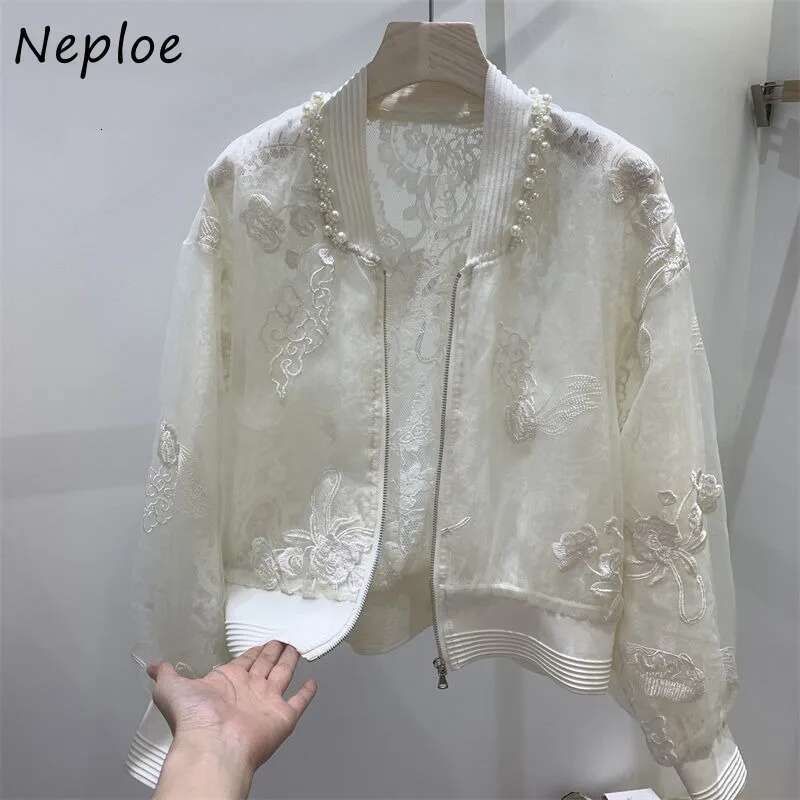 Neploe Chinese Style Beading O-Neck Jackets 2025 New Long Sleeve Tops Mujer Y2k Embroidery Sun Protection Coat Women