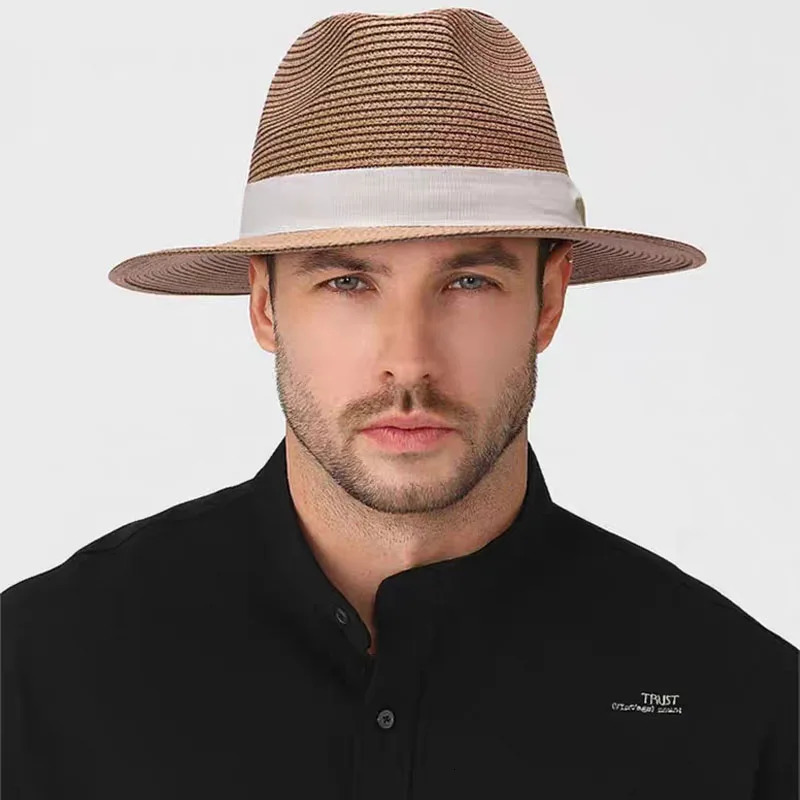 XL Big Size 63CM Summer Beach Woven Sun Hats Men Women Plus Size Jazz UV UPF 50 Sun Protection Travel Panaman Straw Hats Unisex 250326