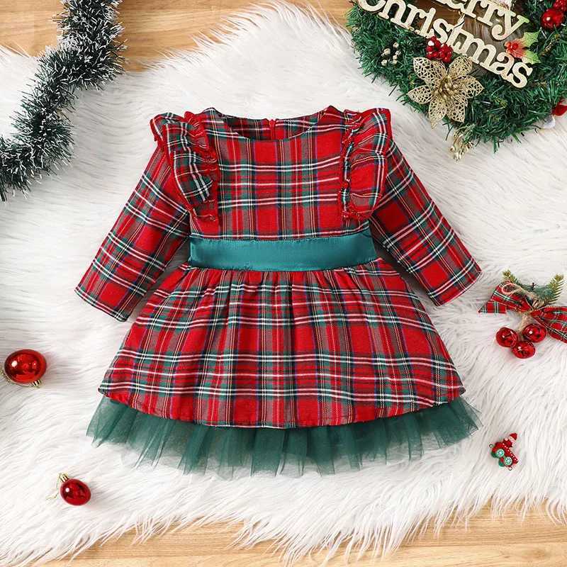 Toddler Girl Christmas Dress Red Green Plaid Dress With Bow Kids Outfits For Fall/Winter Long Sleeve Children Party Clothing C251104