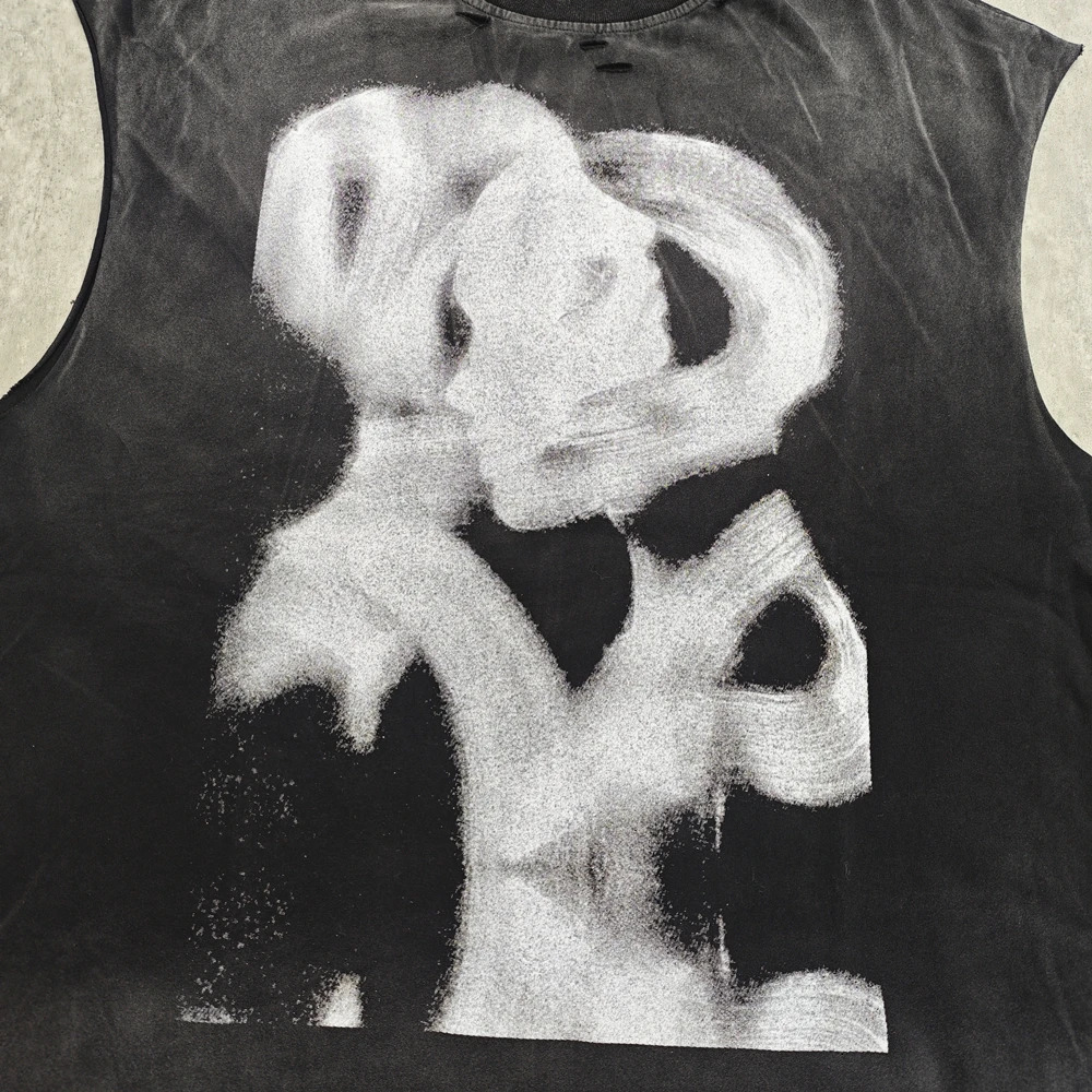 Yao888 fashion trend art print casual loose retro tank oversized mens top retro street style sleeveless mens vest 250402