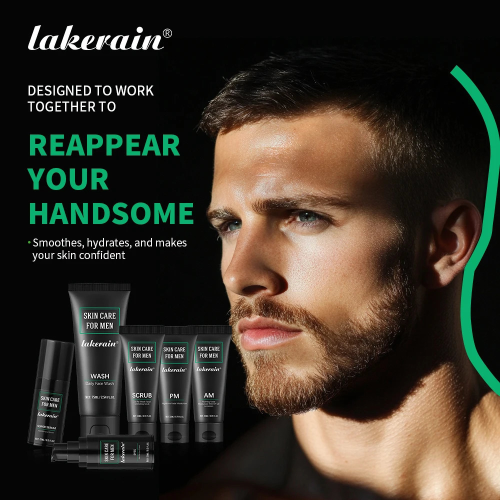 Lakerain Skin Care for Men Kit Oil Control Skin Increase Hydrate Deep Cleaning Face 7 PCS Per Set Travel Skin Care Kit 251030