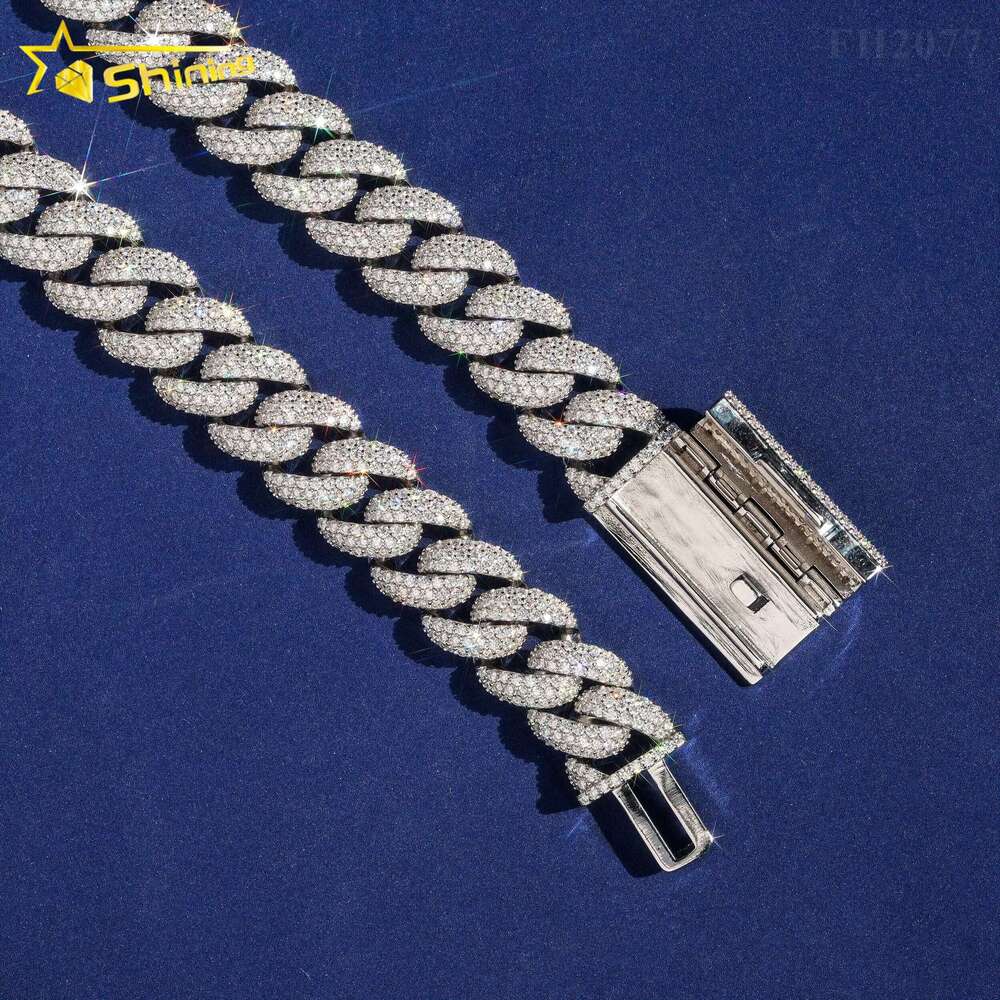 Fashion Gift Hip Hop Jewelry Gold Plated 925 Silver Necklace 15MM 3 Rows VVS Moissanite Cuban Link Chain