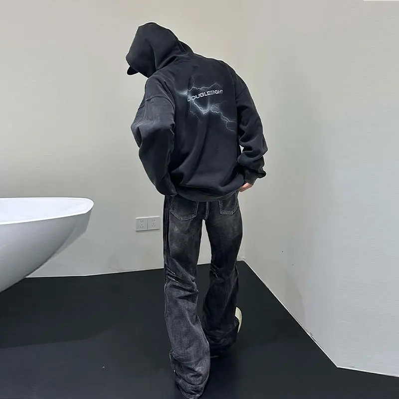 Mens flat pants denim pants floor length jeans casual pockets buttons zippers high waisted autumn patchwork straight Trousers 250402