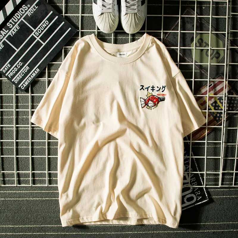 Summer Harajuku Japanese style embroidered octopus short sleeved T-shirt mens fashion brand street loose hip-hop T-shirt W250403