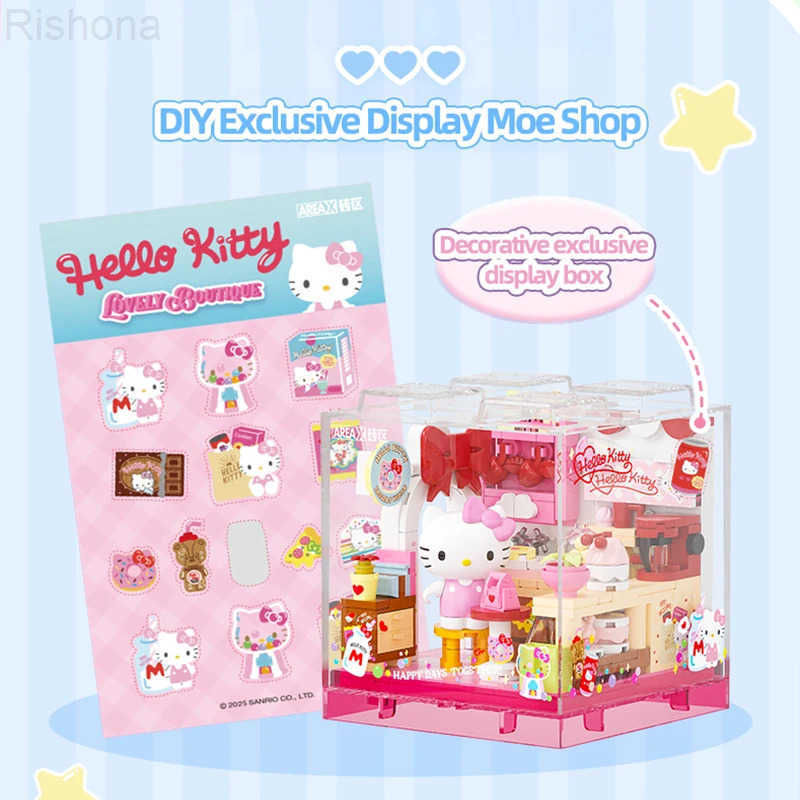 Sanrio Building Blocks Hellokitty Kuromi Bakery Dessert House Ocean Restaurant Shop Model Brick Desktop Display Adult Collection H251104