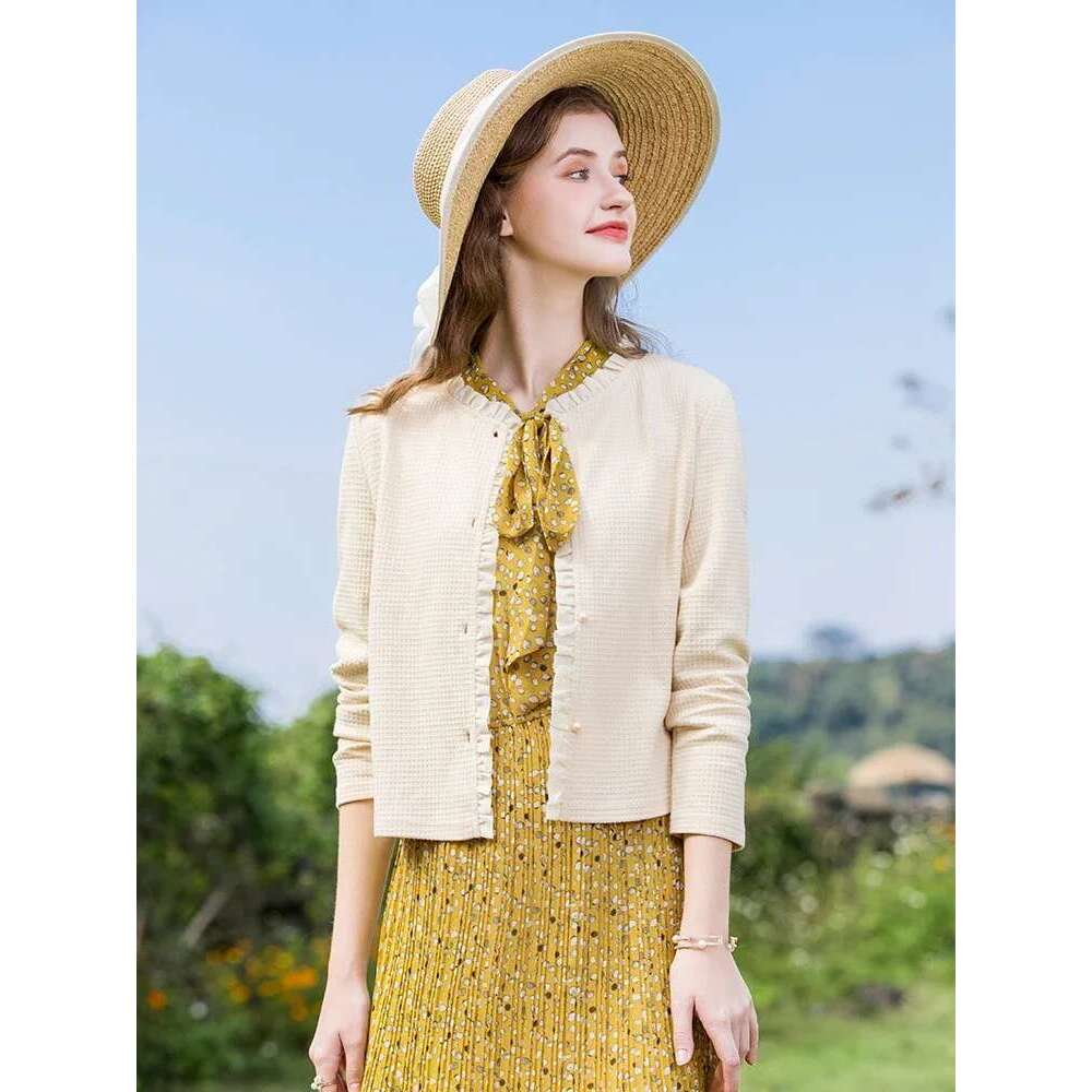 Elegant Woman Sweater Short Patchwork Cardigan Spring Temperament Knitted Korean Style Long Sleeve Top