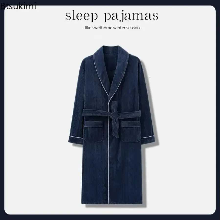 2025 Mens Autumn Winter Flannel Pajama Robes Thickened Warm Lace Up Bath Robes Men Loose Lounge Homewear Coral Fleece Nightgown C251104