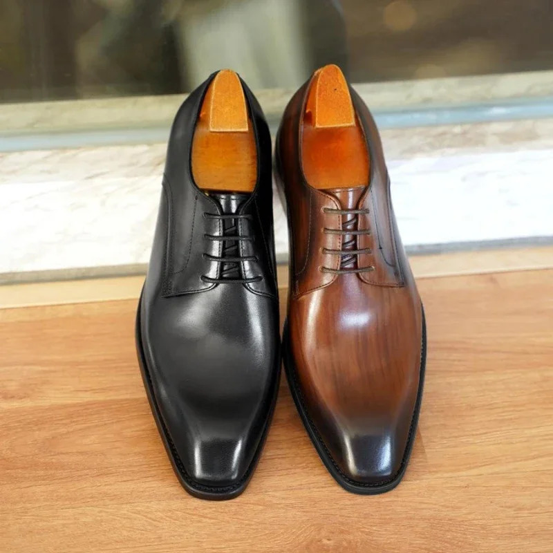 Big Size 3848 Handcrafted Mens Oxford Shoes Black Brown PU Leather Square Toe Dress Shoes Classic Business Formal Man Shoes 251103 - view 6