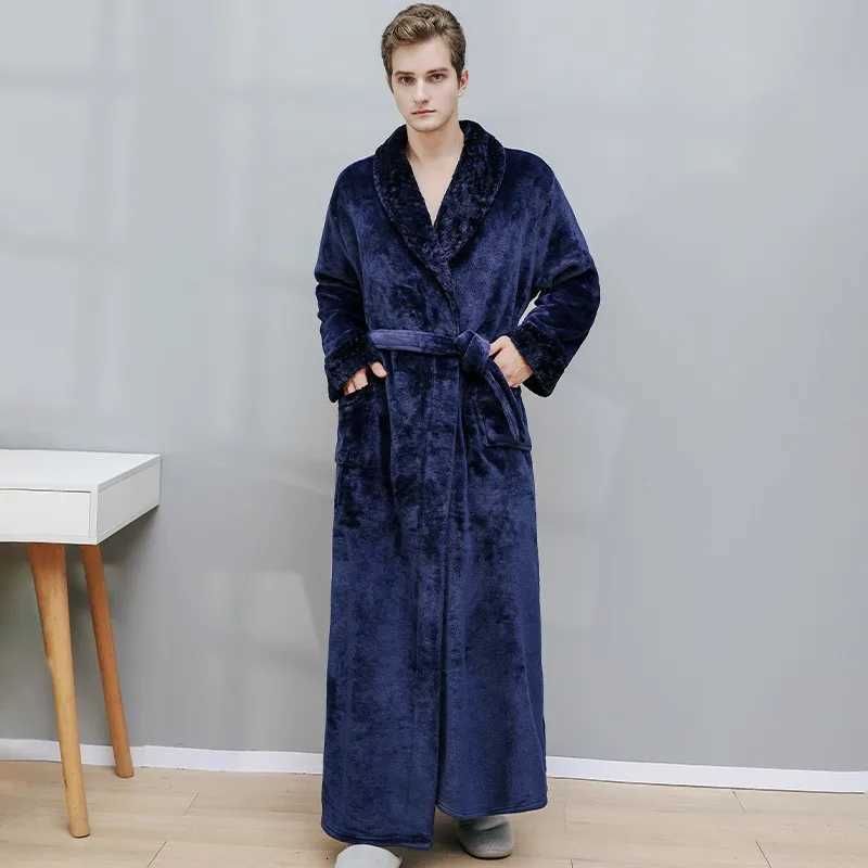 Women Men Flannel Bath Robe Sleepwear 2022 Autumn Winter Extra Long Home Dressing Gown Plush Couple Bathrobe Thick Warm Robes C251104