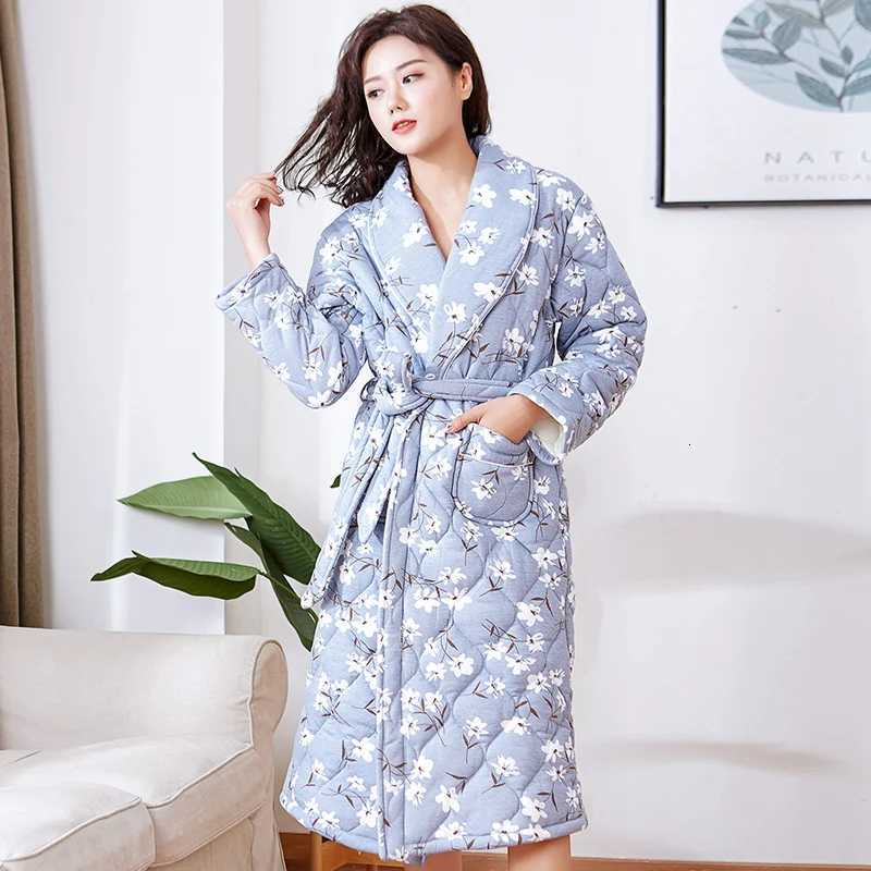 Peignoir Homme Women Robe Winter Warm Cotton Quilted Womens Bathrobe Nightgown Dressing Gown Sleepwear Female Home Clothing C251104