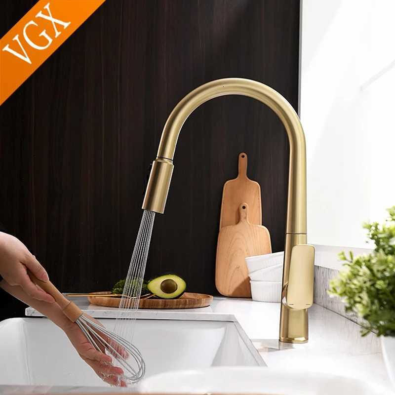 VGX Filter Water Kitchen Faucet Dual Spout e Drinking Water Tap Pl Out Kitchen Sink Mixer Faucet Gourmet Brass Crane Gold Y251104