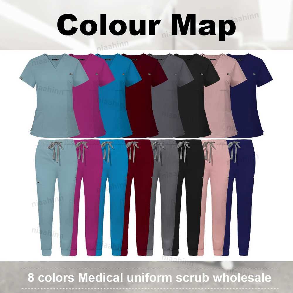 Scrub Sets Uniform Women Joggers Medical Accessories Healthcare Surgical Uniforms Lab Veterinary Clinic Working Clothes Set Mens W251104