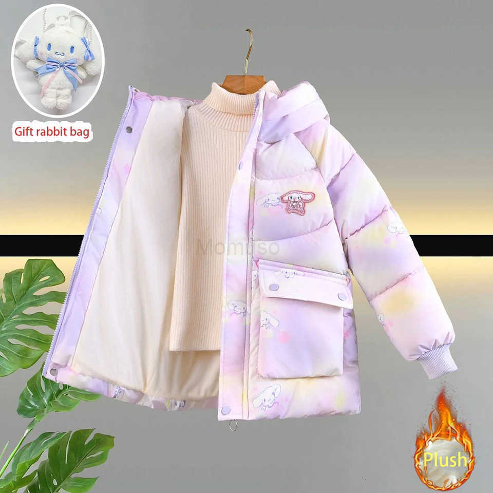 Sanrio Cinnamoroll Kid Clothing Girls Parka Coat 2025 Winter Children Gradient Color Cartoon Hooded Jacket Teen Plush Warm Outerwear H251104