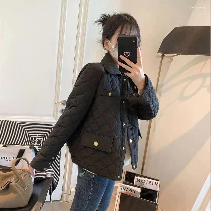 Women's Trench Coats Autumn Winter Down Cotton Coat Quilted Jacket Buttons Clothing Trend Outerwear Warm Tops Black White Thin Parkas