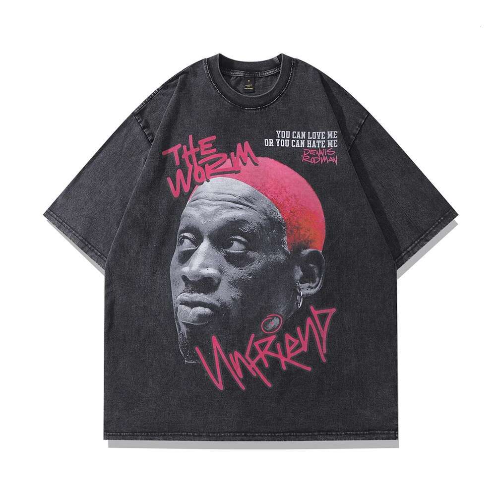 Frog Drift Fashion Vintage Loose Basketball Graphic Retro Washing Summer The Worm Dennis Rodman Oversized Tee T-Shirt Tops Men