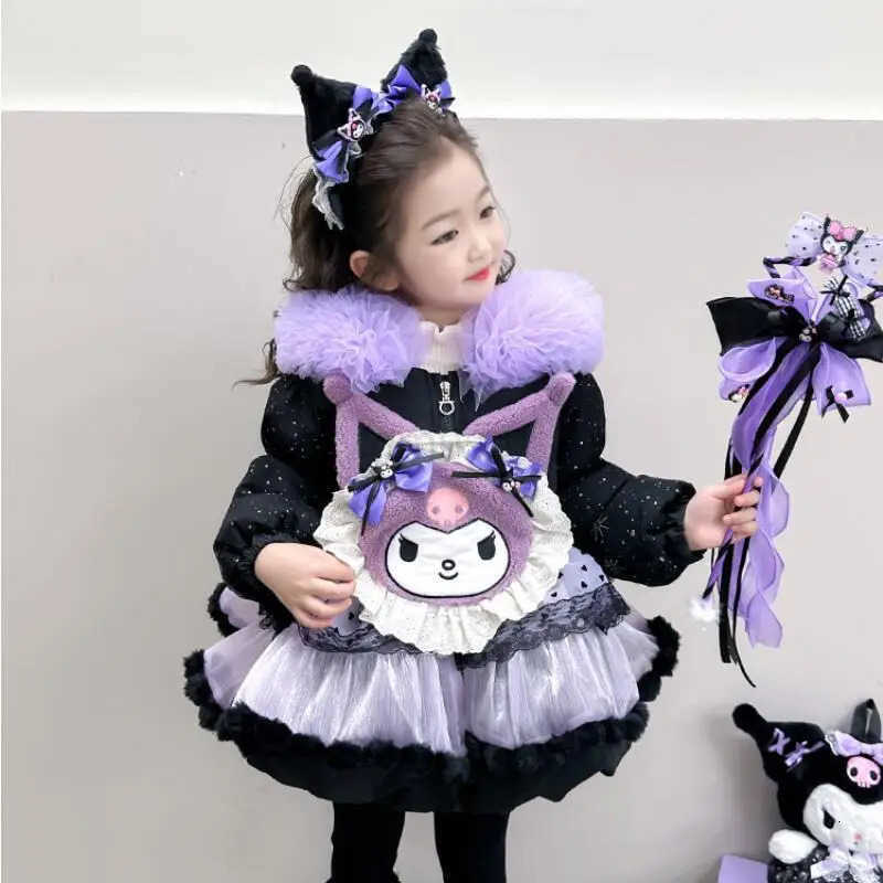 Sanrio Girl Kawaii Lolita Cosplay Down Jacket Winter 2025 New Childrens Cartoon Anime Fashion Sweet Princess Cotton Coat Girls Gifts H251104