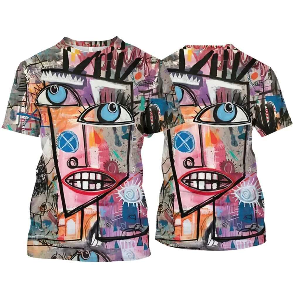 New 3D Graffiti Hip Hop Haruku Ptinted Men T-shirts Summer Fashion Casual Street Style Tee Trend Personality Short Sleeve Tops