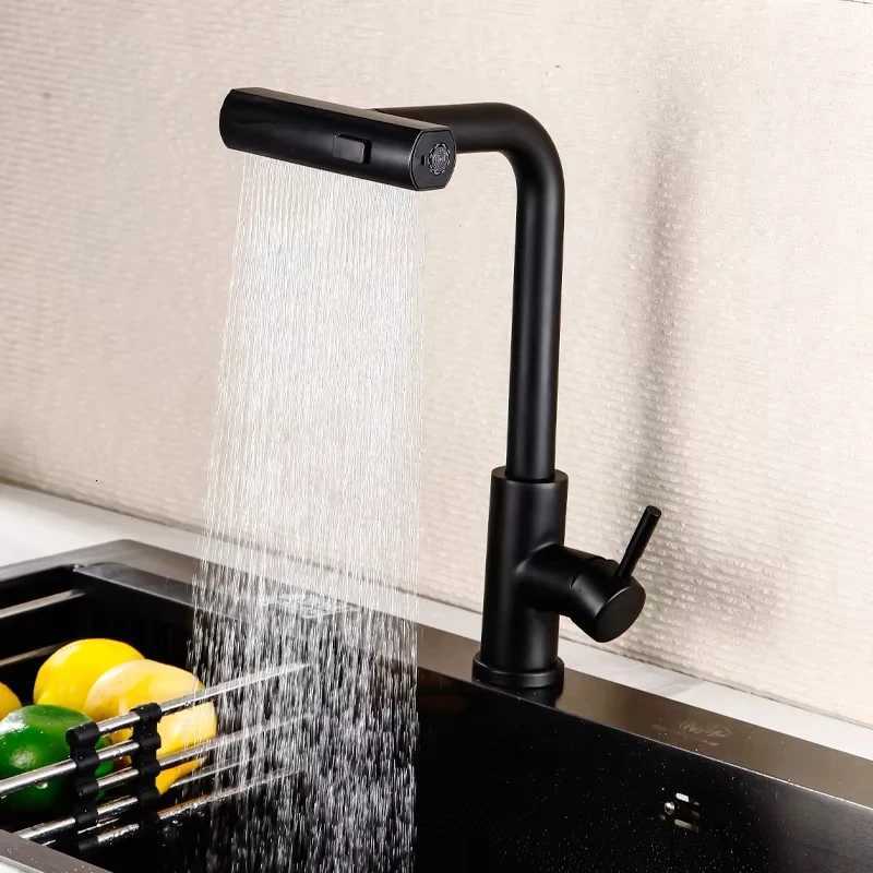 Black/Gray/Silver Pl-Out Kitchen Faucet Three Water Stream Sprayer Stainless Steel Hot and Cold Water Mixing Faucet Countertop Y251104