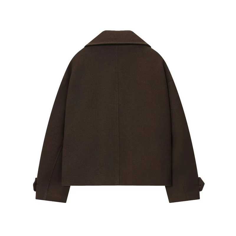 2025 Autumn Womens Urban Fashion Classic Dark Brown DoubleBreasted Short Coat J251103