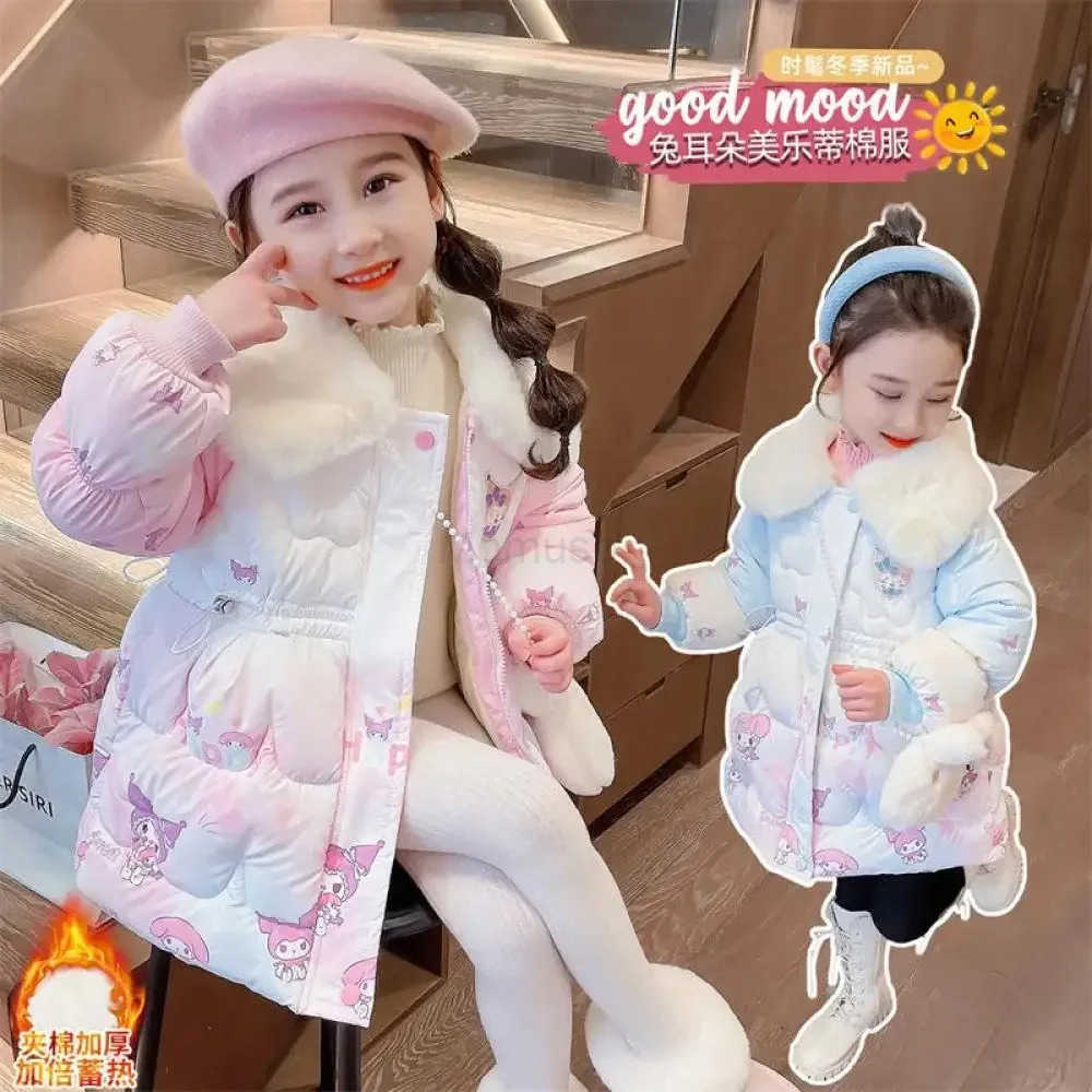 Sanrio Cartoon Cotton Clothes Child Girls Thicken Warm Coat Kuromi Princess Autumn Winter Clothing Plus Velvet Baby Winter Cute Coat H251104