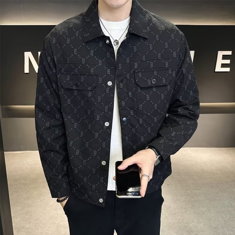 New lapel trend men's jacket Jacket 2025 Spring fashion all match handsome high-grade casual jacket brown black free Shipping