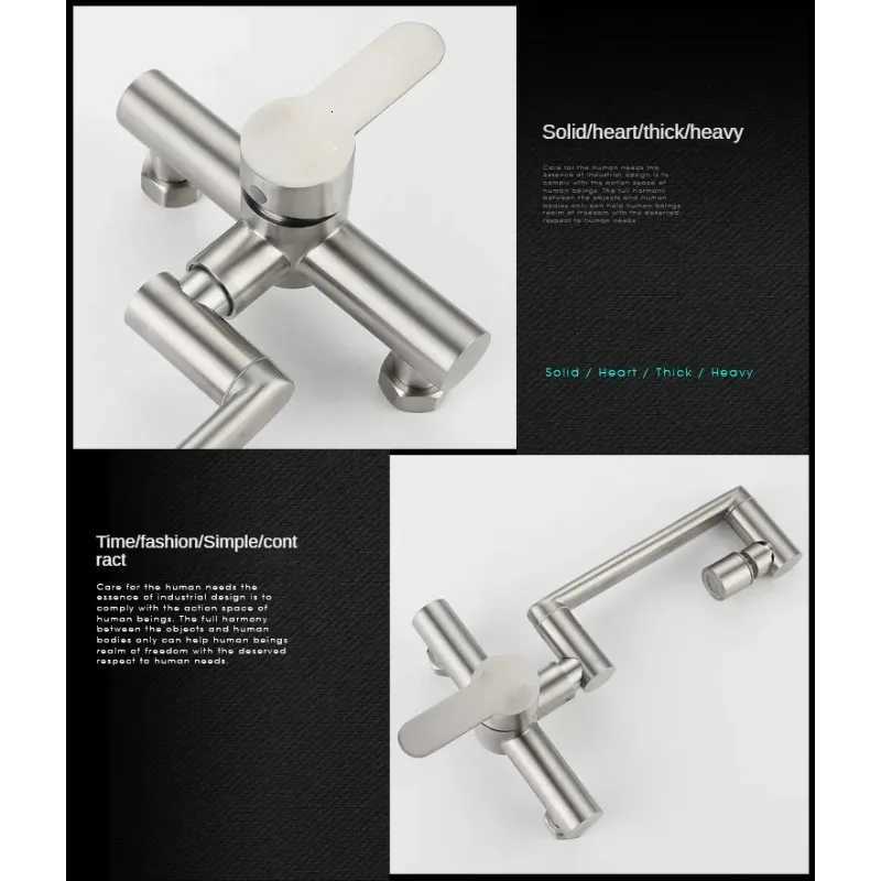 Wall Mount Faucet with Sprayer 76-84 Inch Center Cmercial Kitchen Sink Faucet Stainless Steel Mixer Tap Laundry Sprayer Y251104