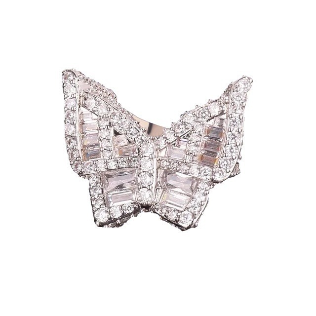HipHop Butterfly Ladder Square Ring Real Gold Plated Fashion Personality Trendy Ring