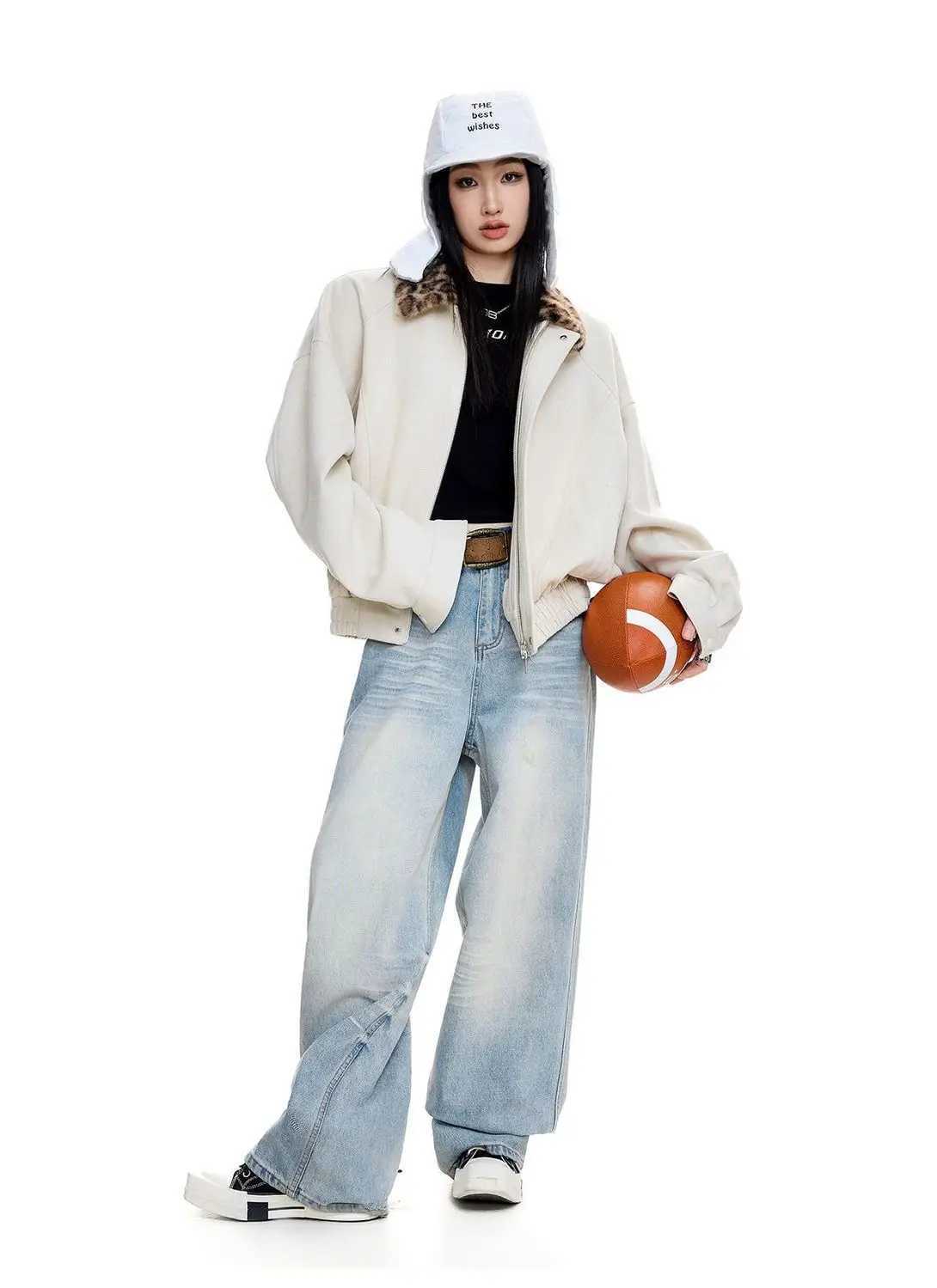 American Retro Spliced leopard Print Lapel Deerskin Fur Collar Jacket Autumn NEW Daily Casual Loose Version Trendy Top Women J251103