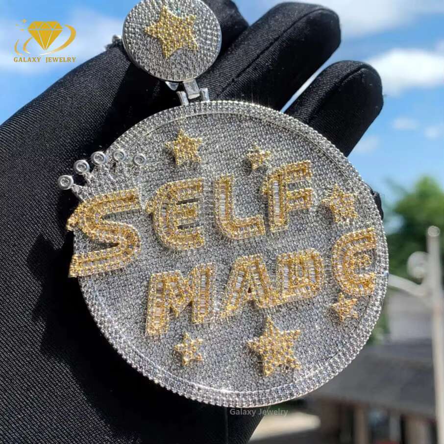 Hiphop Jewelry 925 Sterling Silver Gold Plated Necklace Iced Out Full VVS Moissanite Diamonds Rappers Round Custom Pendant