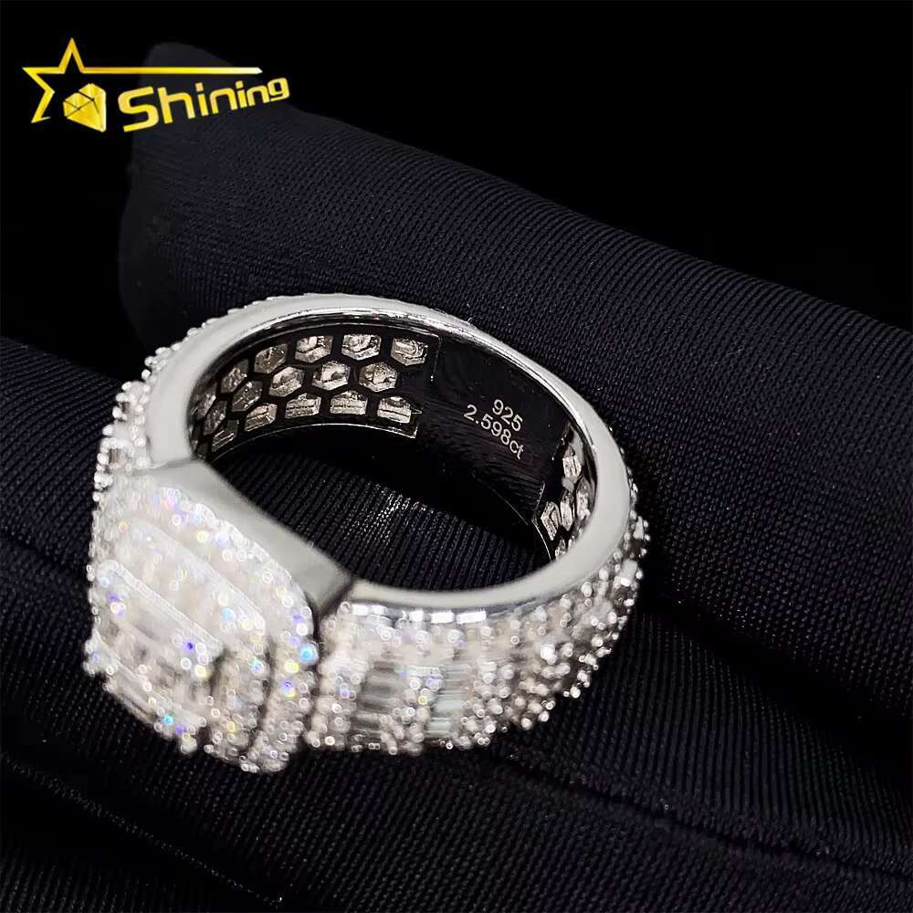Hip Hop Fashion Ring Silver 925 Vvs Moissanite Iced Out Lab Diamond Jewelry Ring