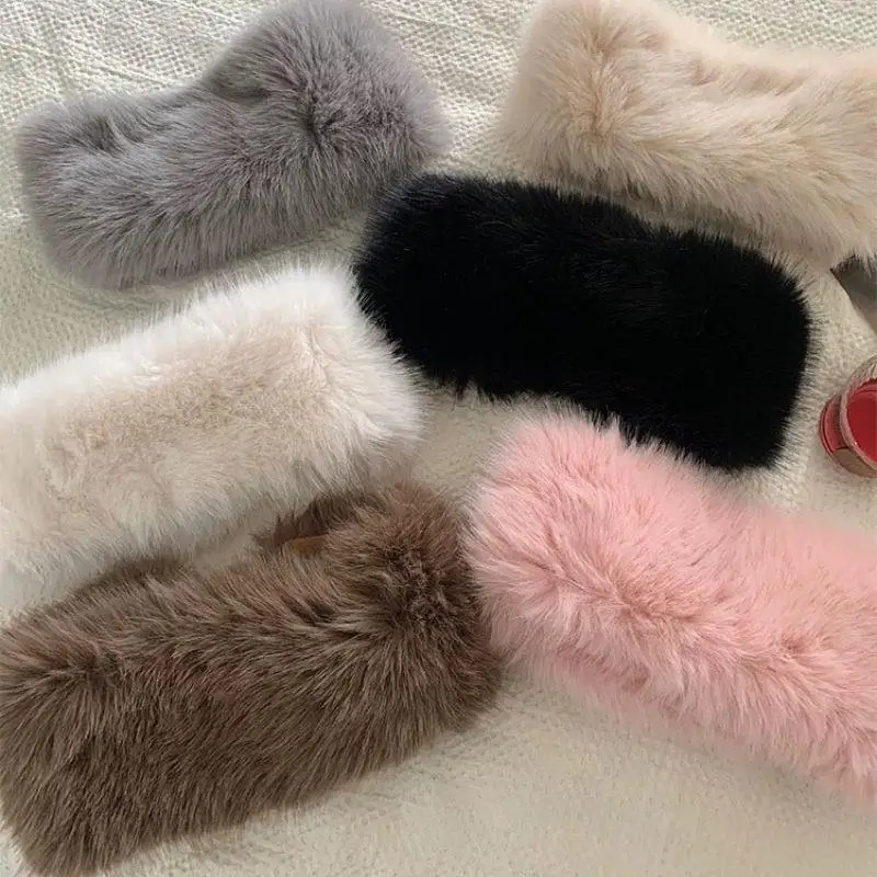 Winter Lmitation Fur Thickened Fluffy Headband Plush Solid Color Headwear Outdoor Windproof Ear Warmer Head Cover Ski Cap 251103